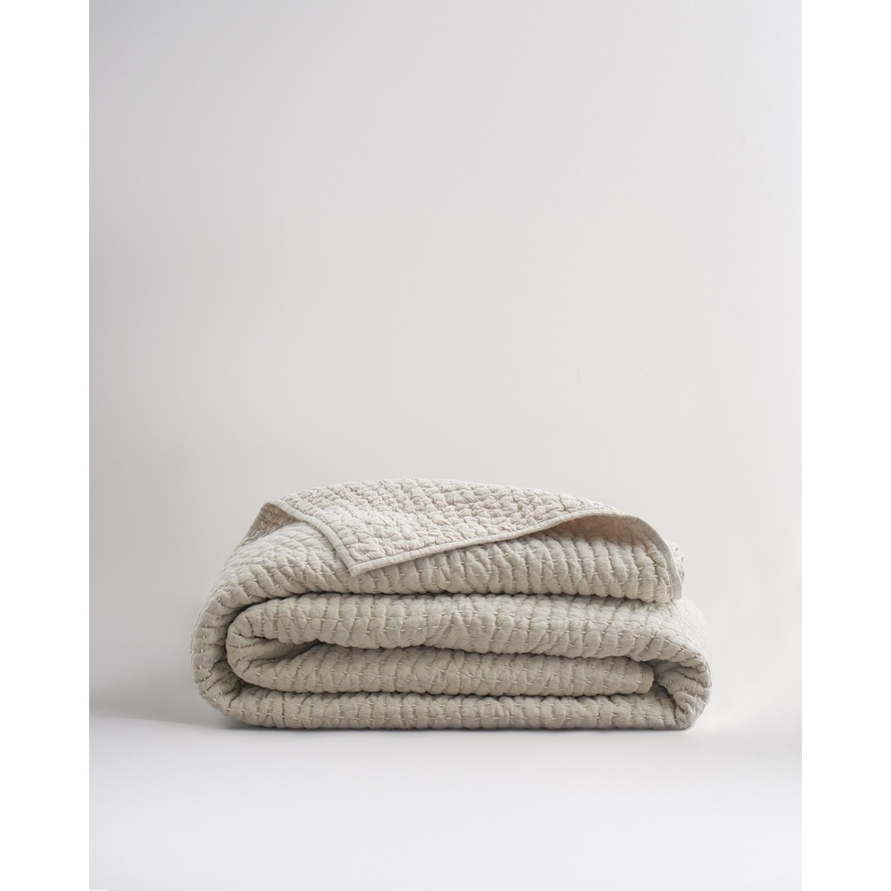 European Linen Cotton Stitch Quilt, Full/Queen, Natural